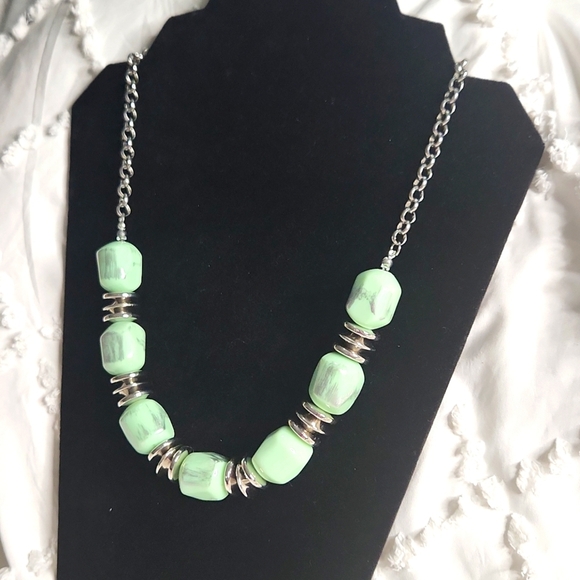 Chic Mint Green Beaded Necklace with Silver Accents - Picture 2 of 5